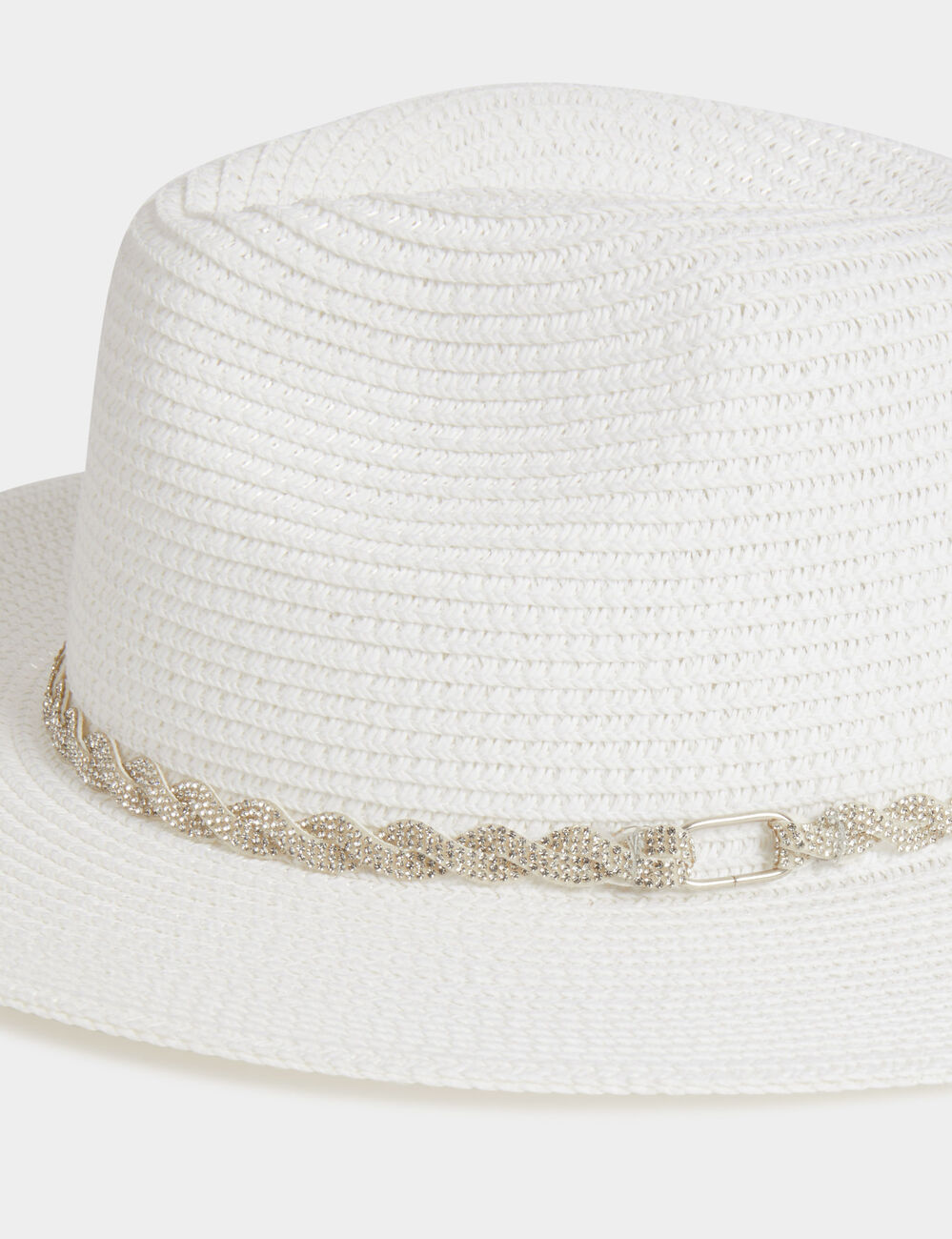 Gevlochten hoed met strass details helder wit vrouw