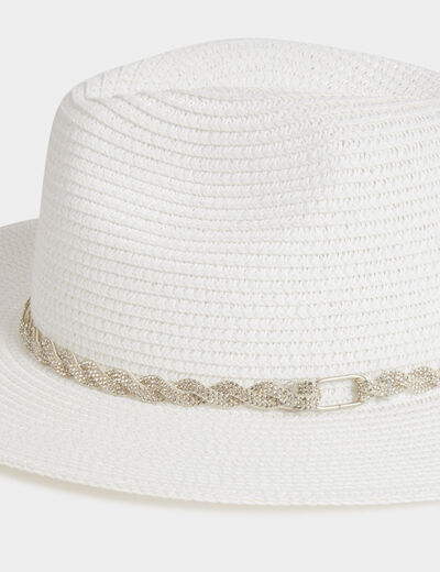 Chapeau tressé détail strass blanc femme