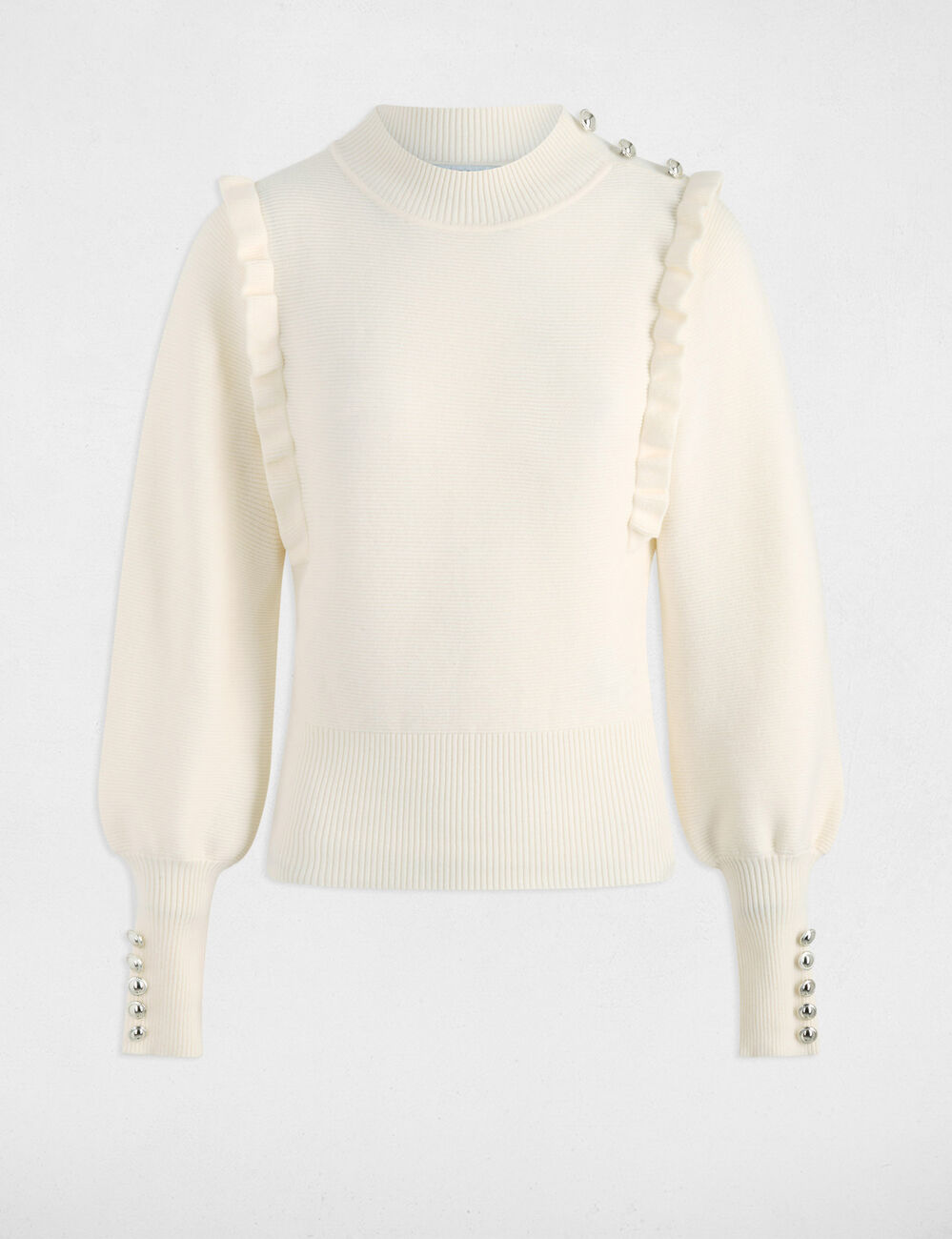 Pull manches longues avec volants ivoire femme
