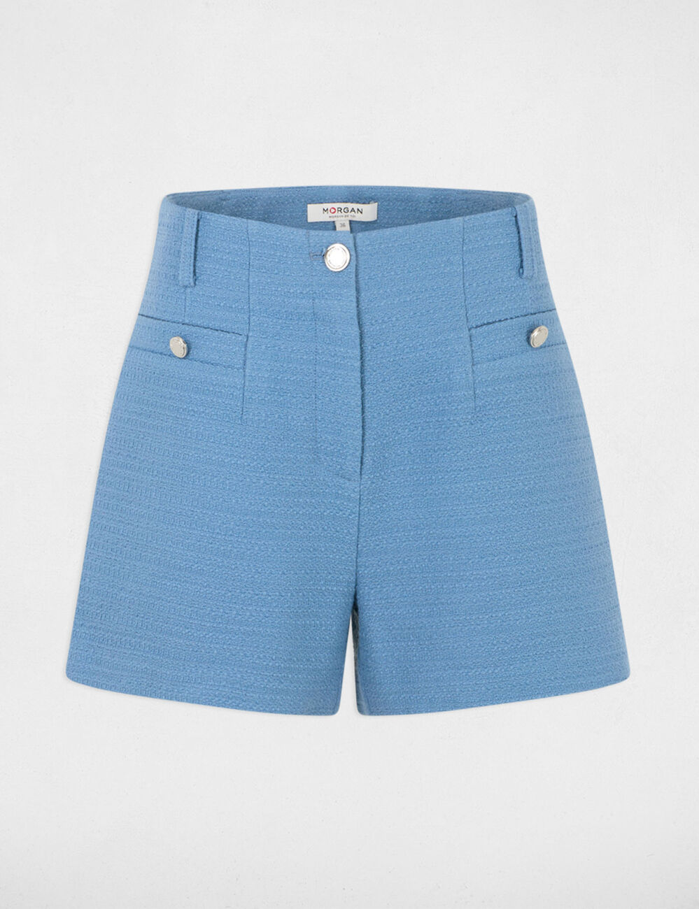 Rechte tweed short bleu gris vrouw