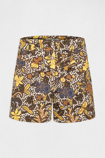 Short ajusté imprimé végétal multico femme