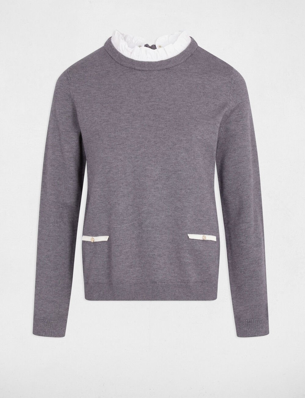 Trui met overhemdkraag gris clair vrouw