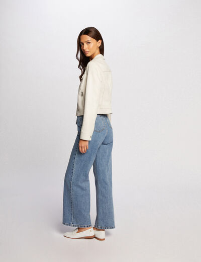 Blouson suédine boutonné ecru femme