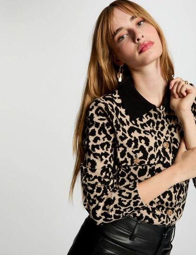 Vest met lange mouwen met print beige vrouw