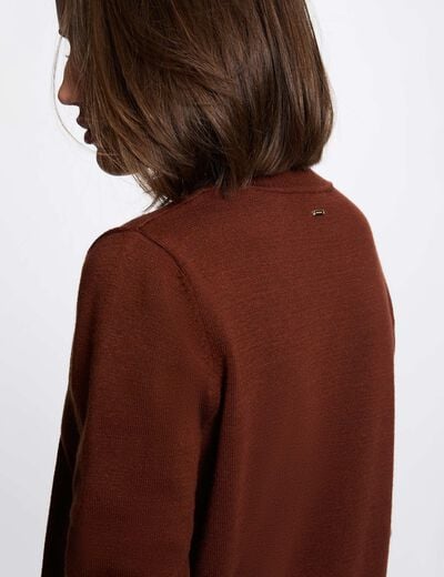 Pull col rond marron femme