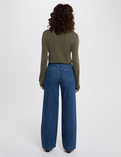 Pull ajusté col rond vert kaki femme