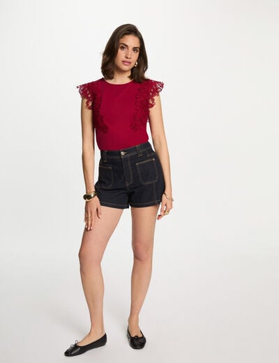 T-shirt manches courtes rouge foncé femme