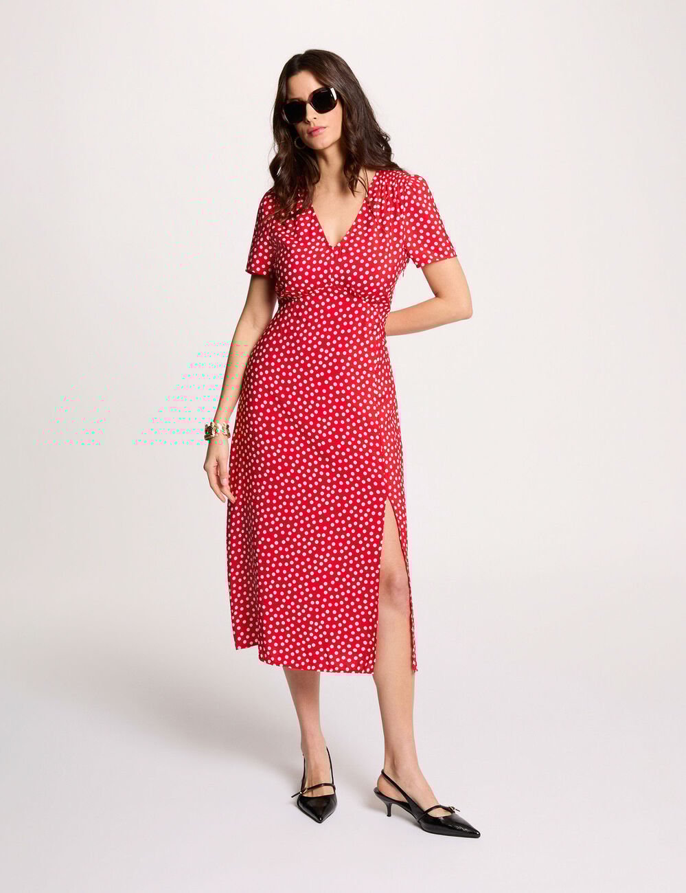 Midijurk met V-hals rood vrouw