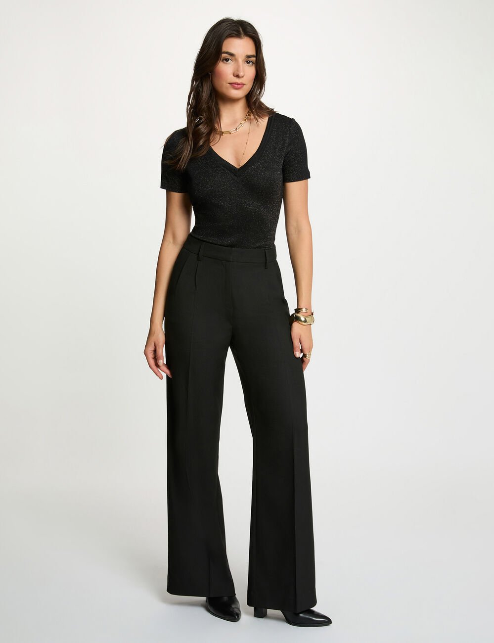 T-shirt cintré col v noir femme