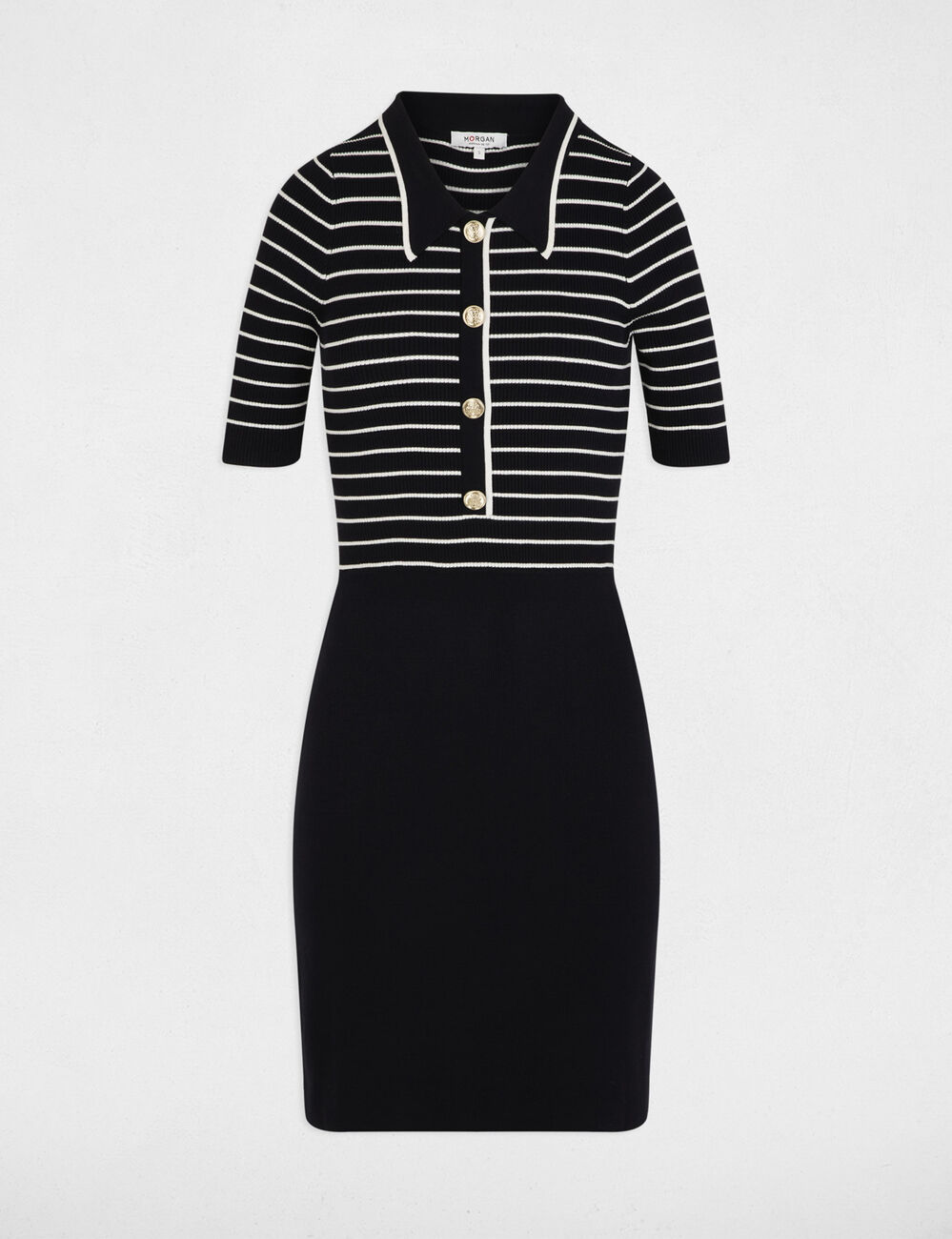 Robe tricot courte rayée bleu marine femme