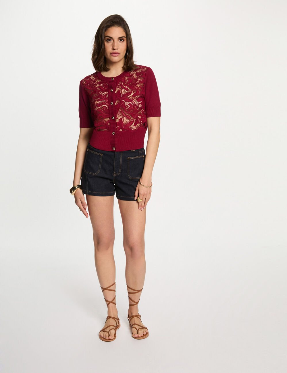 Vest met korte mouwen donker rood vrouw