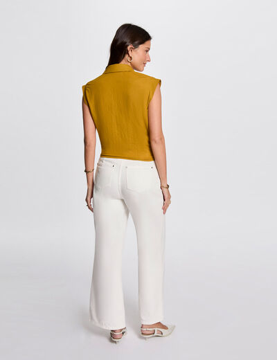 Mouwloze blouse mosterd geel vrouw