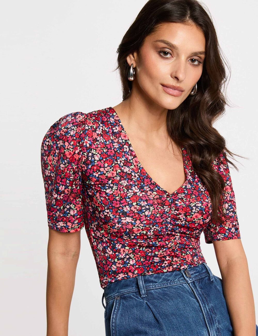 Getailleerd V-hals T-shirt meerkleurig vrouw