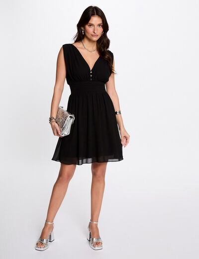 Robe courte évasée fluide noir femme
