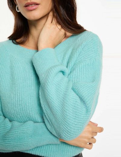 Pull col rond vert femme