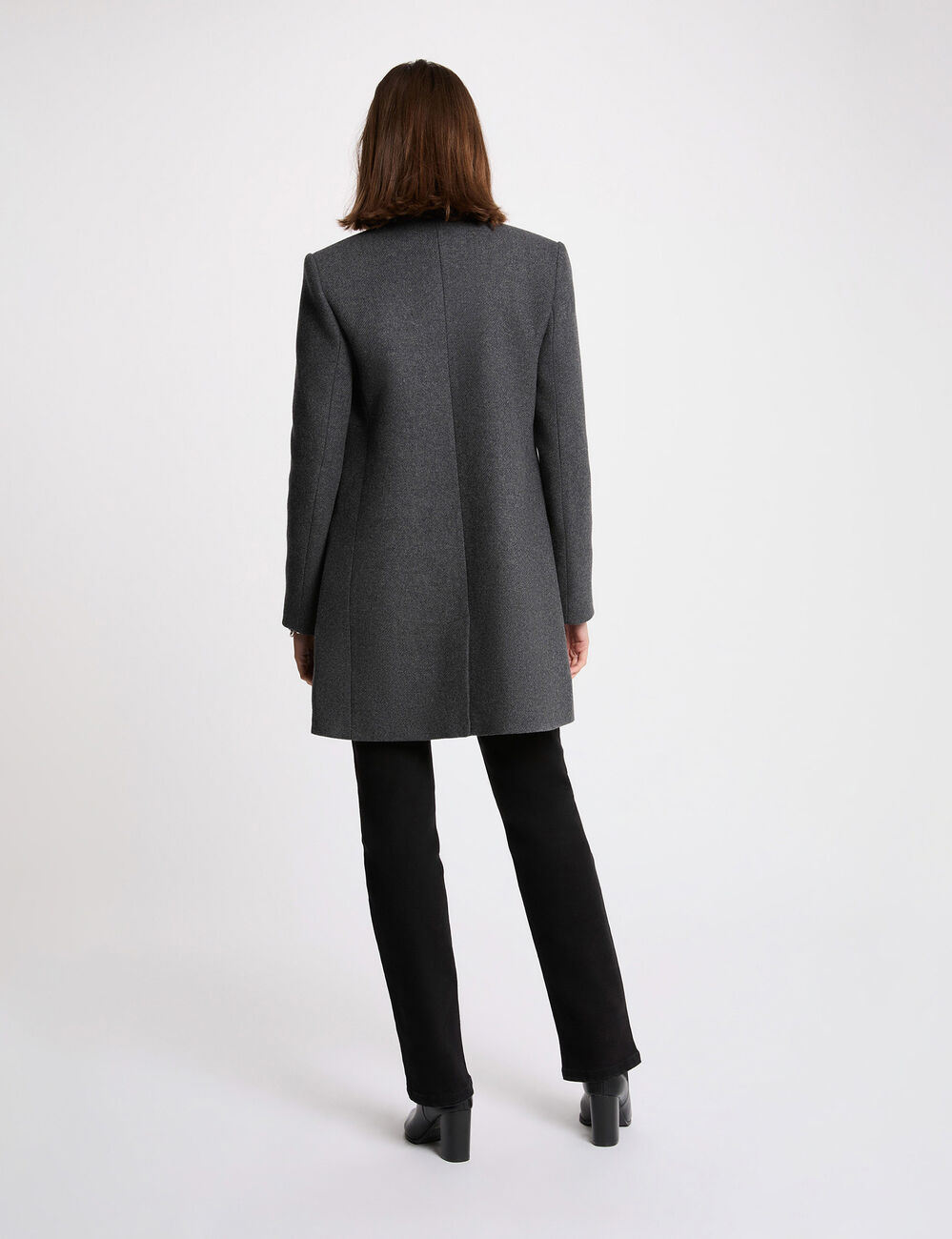Manteau cintré bouclette gris foncé femme