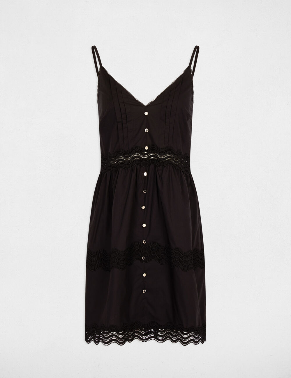 Jurk met fijne bandjes en v-hals zwart vrouw