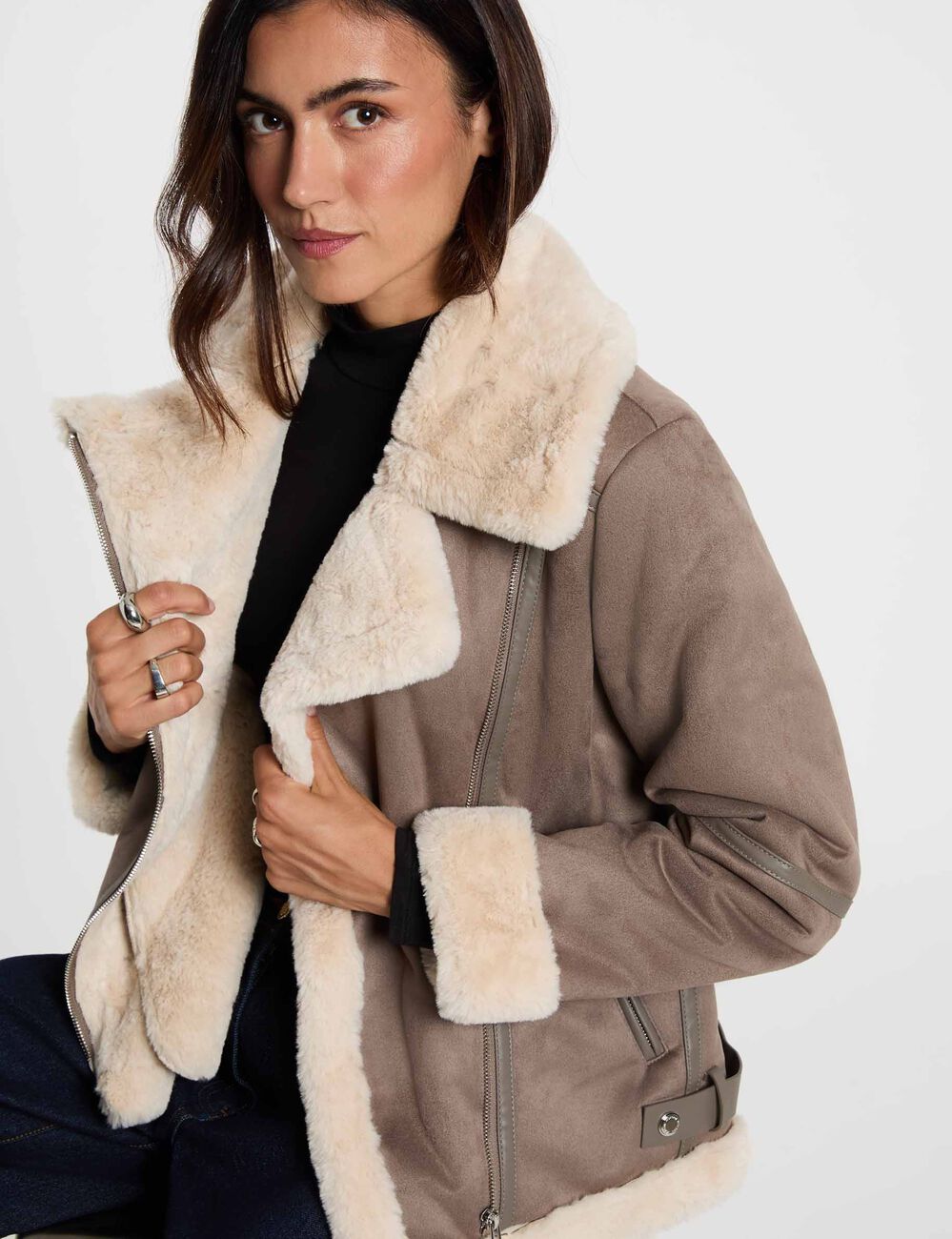 Blouson zipp&eacute; su&eacute;dine taupe femme