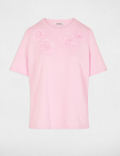 T-shirt droit col rond rose femme
