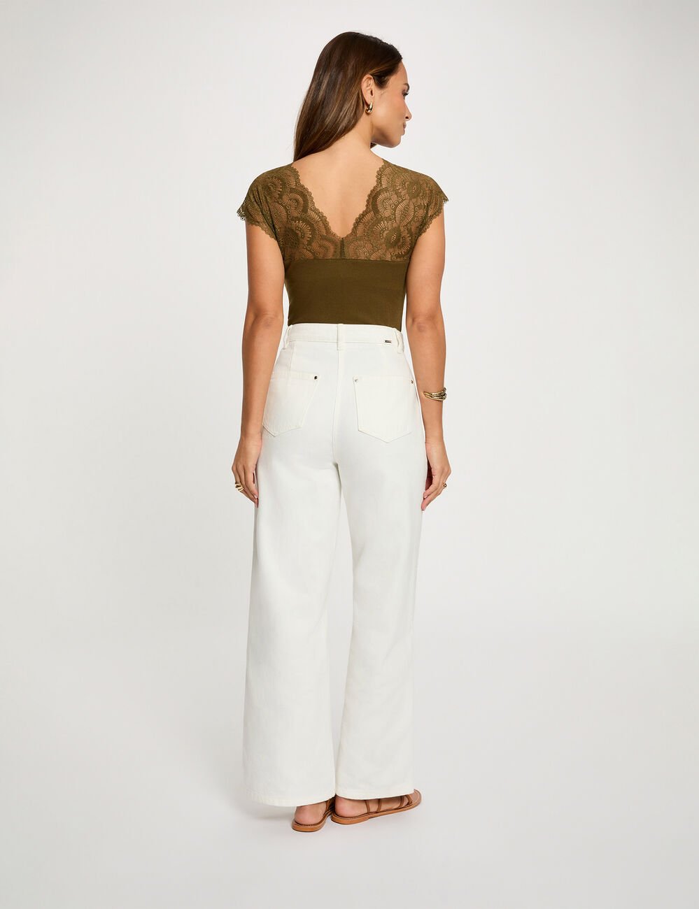 T-shirt manches courtes vert kaki femme