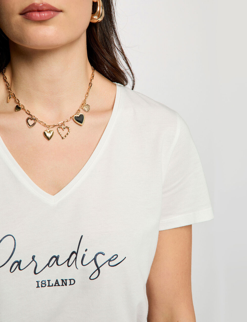 V-hals T-shirt met korte mouwen helder wit vrouw