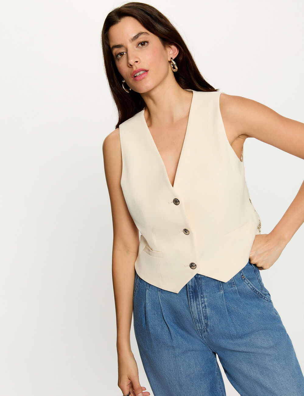 Mouwloos kanten vest creme vrouw