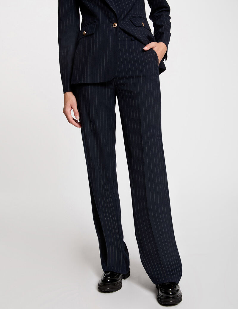 pantalon flare a rayures bleu marine femme Pantalon flare à rayures bleu marine femme