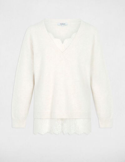 Pull col v manches longues ivoire femme