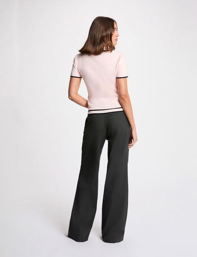 Pull ajust&eacute; ray&eacute; rose clair femme