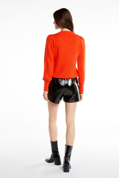 Pull manches longues col montant orange femme