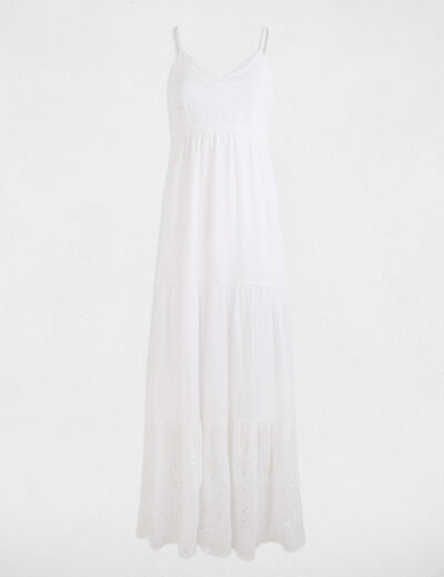 Robe longue fluide broderie blanc femme