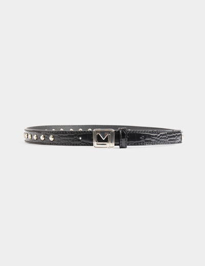Ceinture croco et clous noir femme