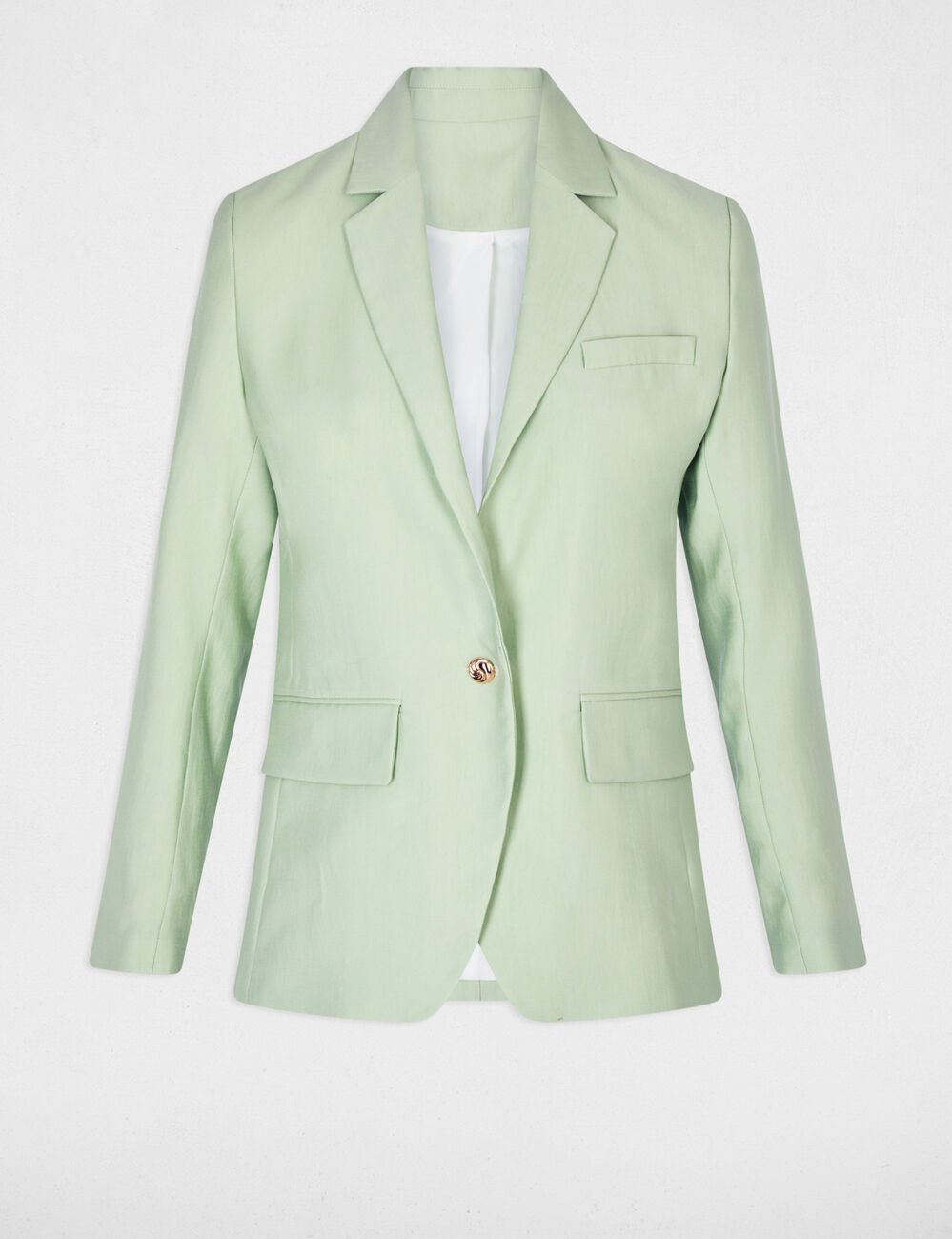 Getailleerde blazer met reverskraag pastelgroen vrouw