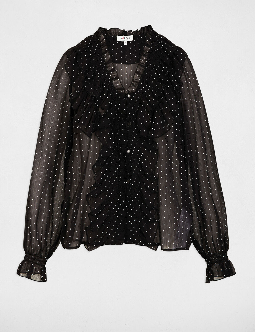 Chemise imprim&eacute;e col v noir femme