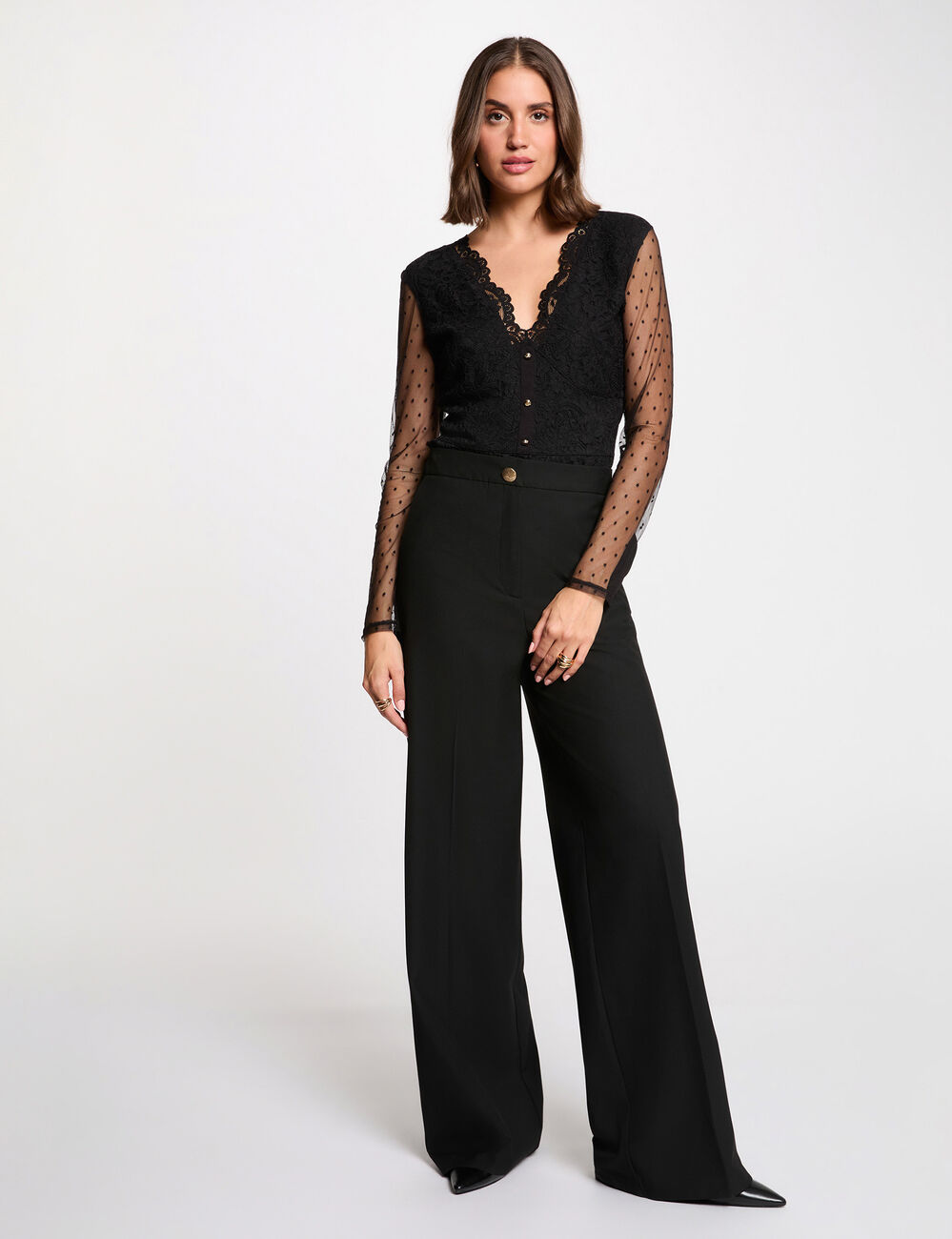 Kant body met V-hals zwart vrouw