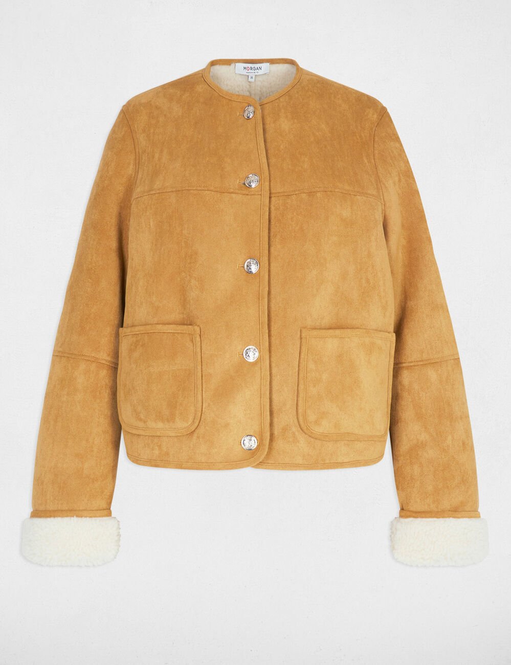 Veste courte fausse fourrure camel femme