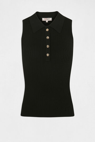 Mouwloze tanktop met polokraag zwart vrouw