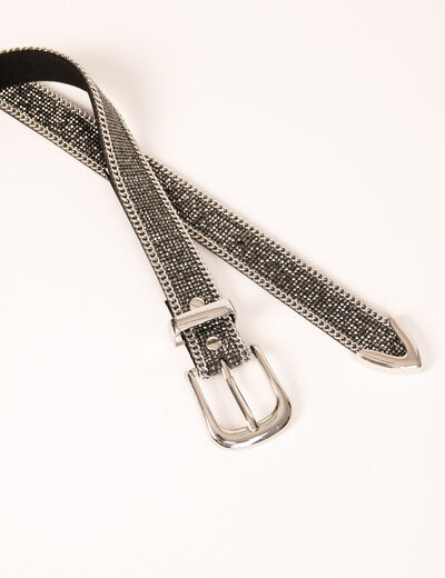 Ceinture avec strass et détails chaînes gris clair femme