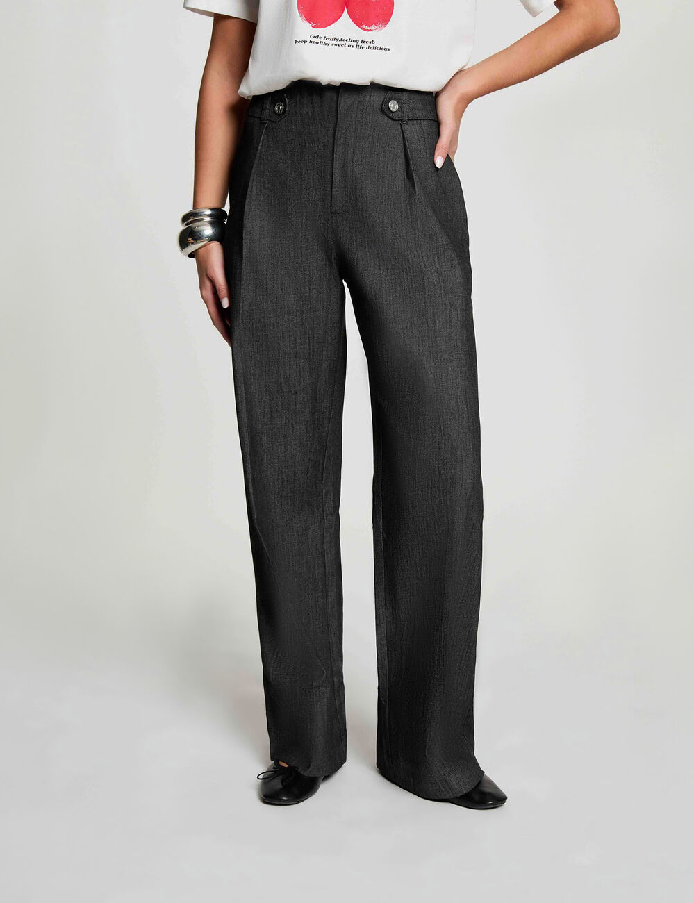 Jean droit taille haute noir femme
