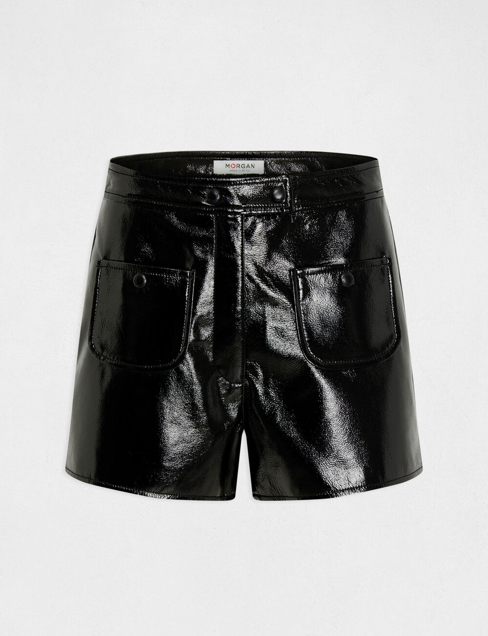 Short droit aspect vinyle noir femme