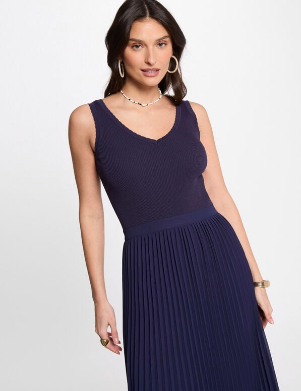 Robe tricot longue cintrée bleu marine femme