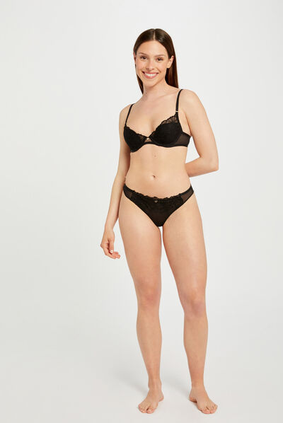 Tanga en dentelle noir femme