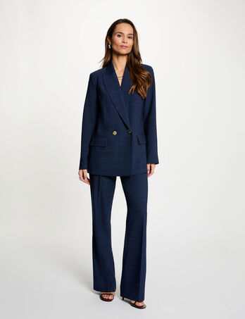 Rechte geruite blazer marineblauw vrouw