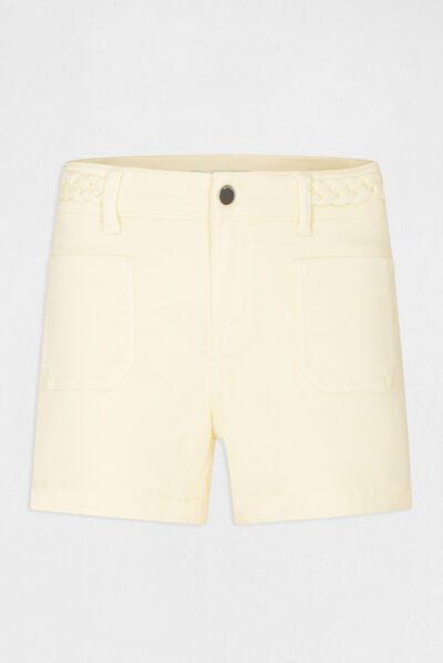 Short droit avec détail tressé jaune paille femme