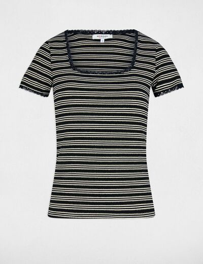 T-shirt manches courtes rayé noir femme