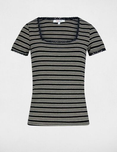 t shirt manches courtes raye noir femme T-shirt manches courtes rayé noir femme