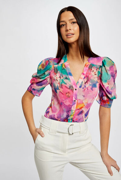 Chemise manches courtes imprimée multico femme