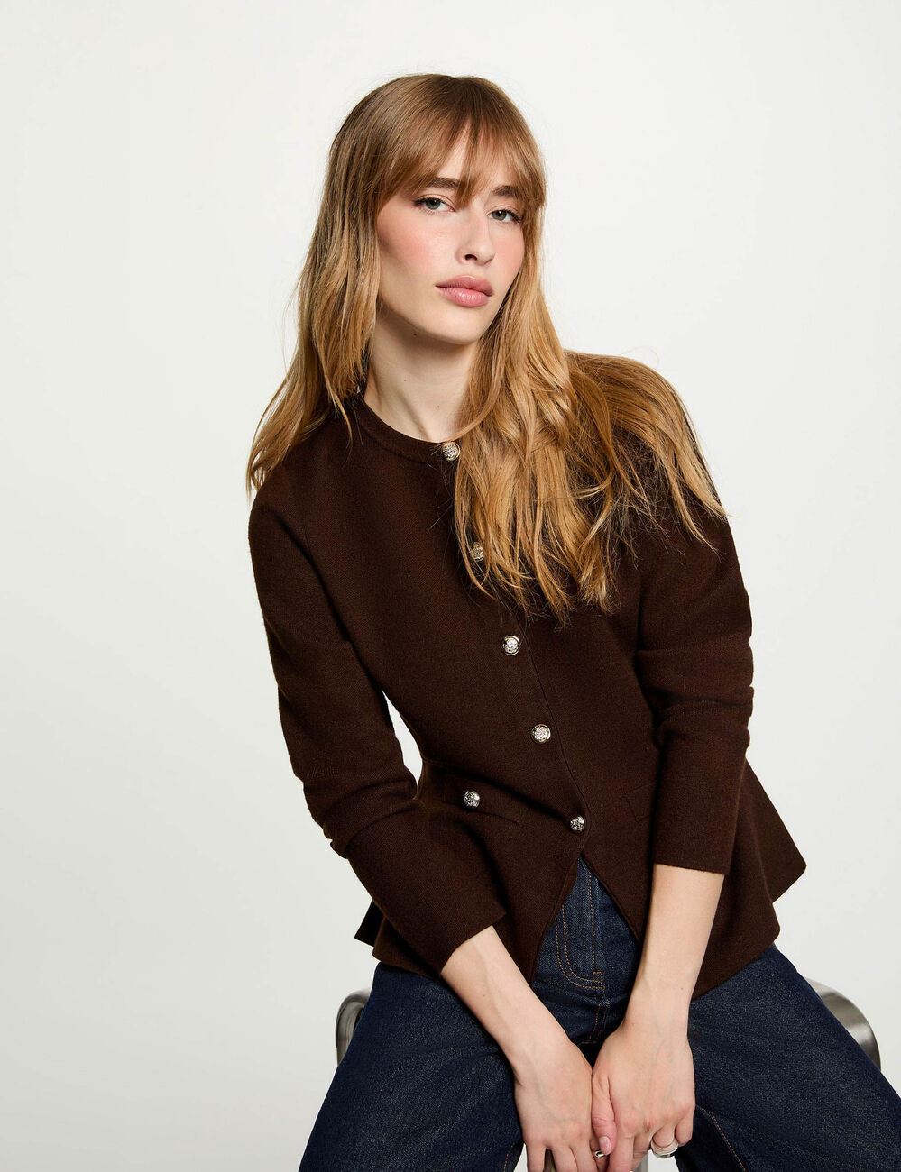 Vest met ronde hals donker bruin vrouw