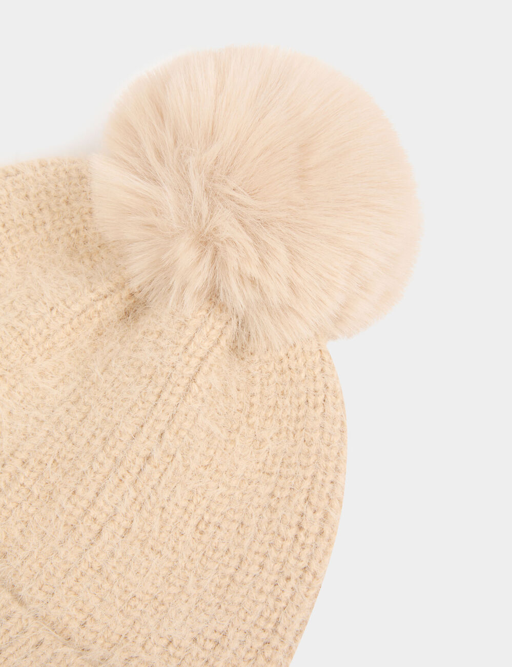 Bonnet pompon beige femme