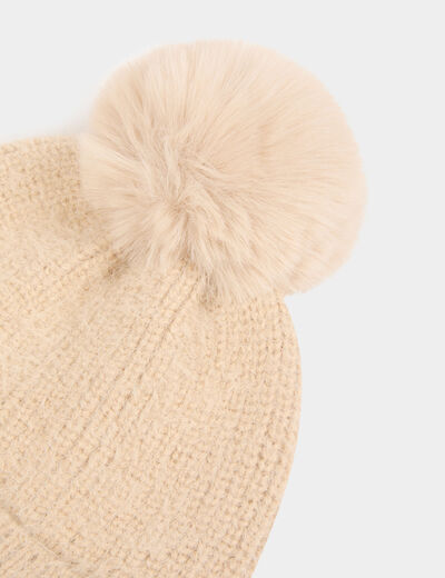 Bonnet pompon beige femme
